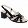 sandale dama negre lacuite din piele naturala cu toc gros si barete perforate S6LN Ciucaleti